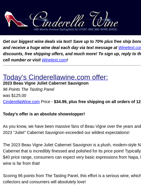 winelibrary newsletter: 2023 Beau Vigne Juliet Cabernet Sauvignon (96 TP) ...