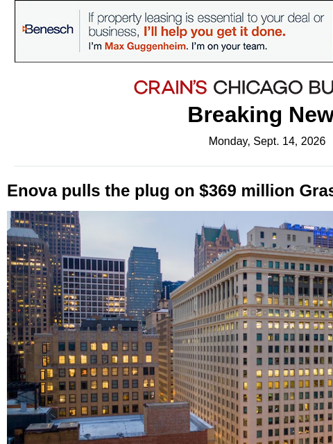 crainalerts newsletter: Enova withdraws from Grasshopper acquisition