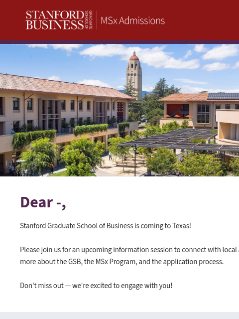 stanford newsletter: Meet Stanford GSB in Texas
