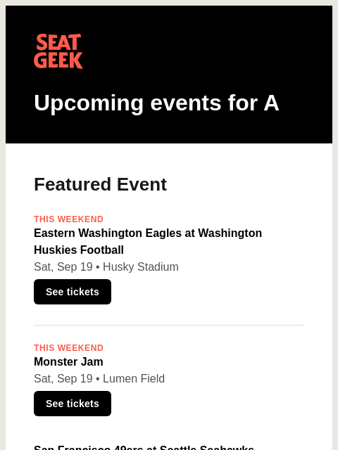 seatgeek newsletter: Eastern Washington Eagles at Washington Huskies Fo...