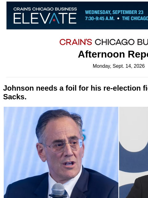 crainalerts newsletter: Johnson calls out billionaire Michael Sacks