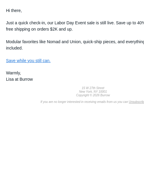 burrow newsletter: Shop up to 40% off sitewide