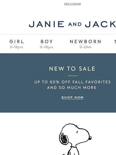 janieandjack newsletter: 🎃 New to sale: our PEANUTS™ edit