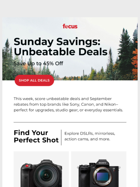 focuscamera newsletter: Sunday Savings: Up to 45% Off 🎯