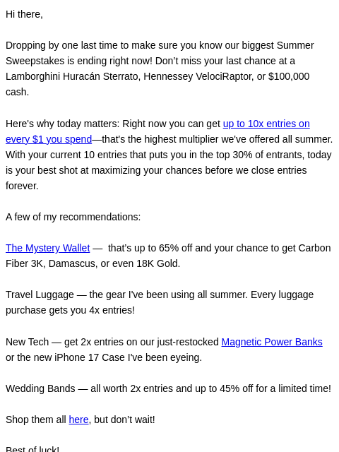 ridge newsletter: Sweeps ends right now