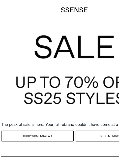 ssense newsletter: Now up to 70% Off