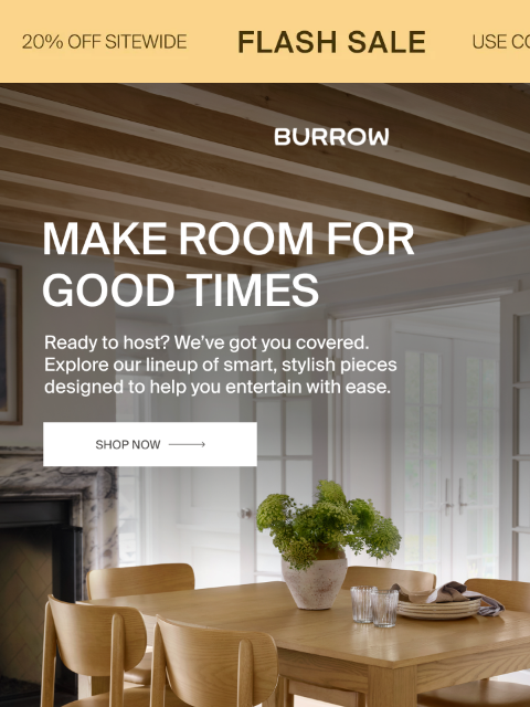 burrow newsletter: Hosting season starts here – don’t miss 20% off