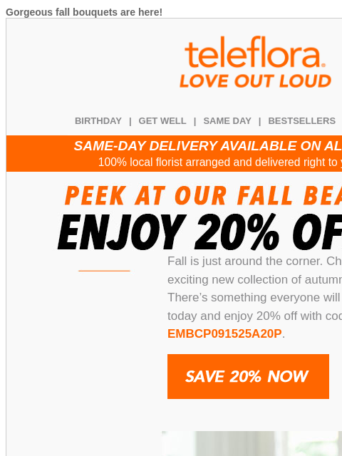 teleflora newsletter: 20% Off π Take A Peek