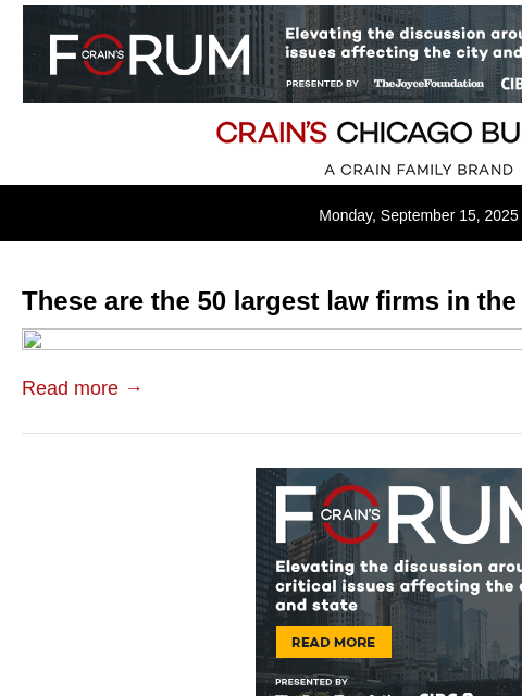 crainalerts newsletter: Largest law firms in Chicago