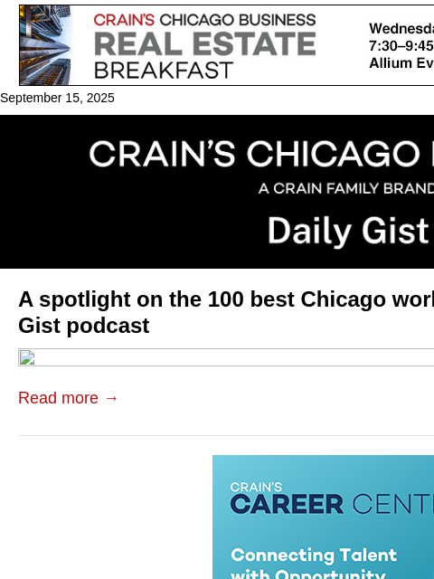 crainalerts newsletter: A spotlight on the 100 best Chicago workplaces: Cr...