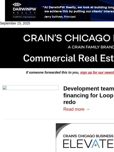 crainalerts newsletter: Loop office-to-apartment redo locks in financing