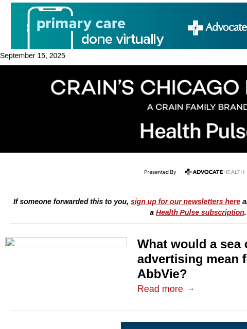 crainalerts newsletter: What AbbVie could lose in drug ad overhaul
