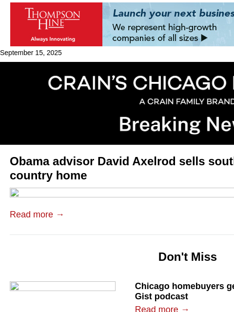 crainalerts newsletter: David Axelrod sells Michigan home