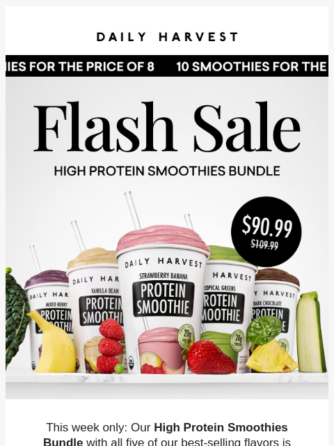 daily-harvest newsletter: TWO FREE HIGH PROTEIN SMOOTHIES