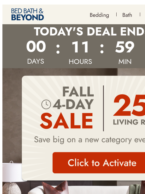 bedbathandbeyond newsletter: Today only: 25% off living room finds