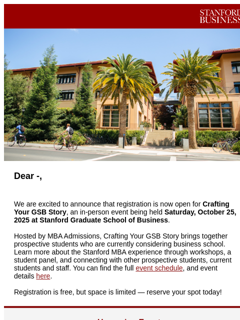 stanford newsletter: Register Now: Crafting Your GSB Story