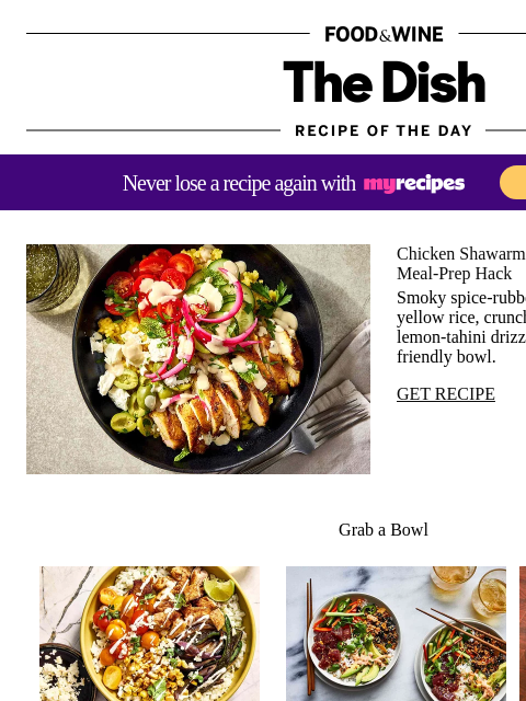 foodandwine newsletter: Chicken Shawarma Bowl
