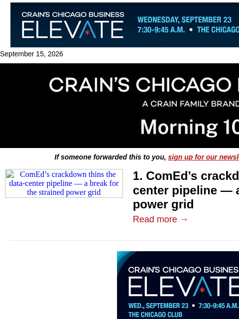 crainalerts newsletter: ComEd's crackdown thins data-center pipeline
