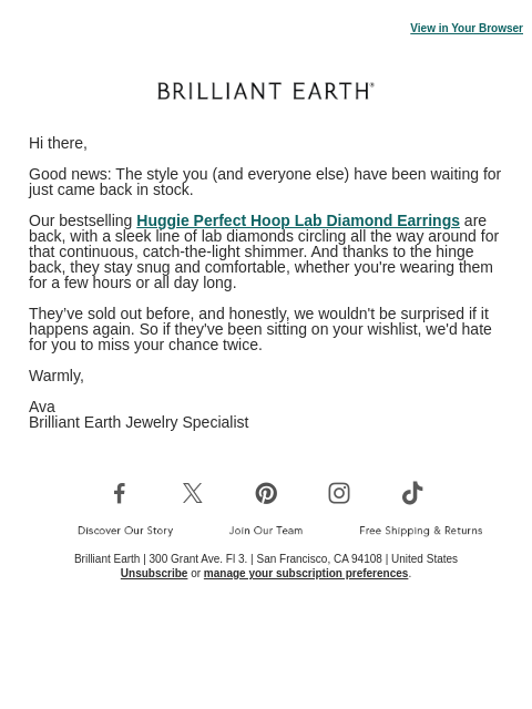brilliantearth newsletter: Your favorite huggies are back