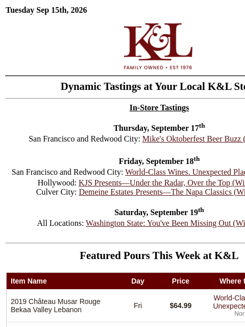 klwines newsletter: Octoberfest Beers, World-Class Wines from Unexpect...