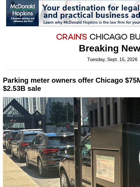 crainalerts newsletter: Parking meter owners dangle a sweetener to get Cit...