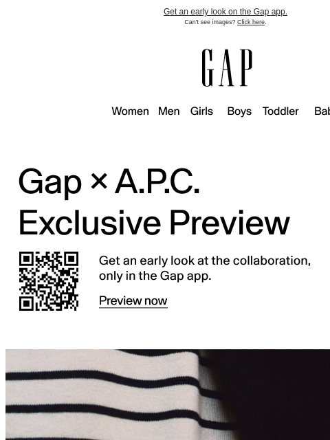 gap newsletter: Coming soon. Gap × A.P.C.