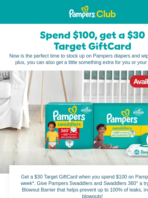 This week only! Pampers Pampers Now is the perfect time to stock up on Pampers diapers and wipes at Target, plus, you can also get a little something extra for you or your little one 😉 Get a $30 Target