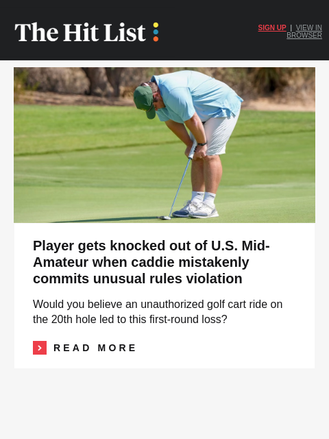golfdigest newsletter: Caddie's rules violation costs player at U.S. Mid-...