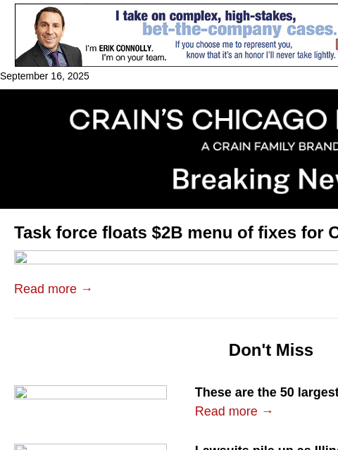 crainalerts newsletter: Budget task force floats $2B in fixes
