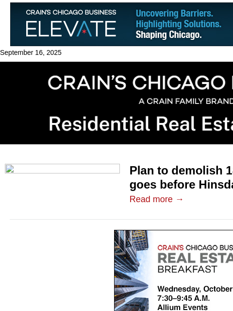 crainalerts newsletter: 'Hallmark house' battle in Hinsdale