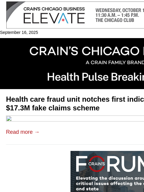 crainalerts newsletter: U.S. Attorney health fraud unit's 1st indictment