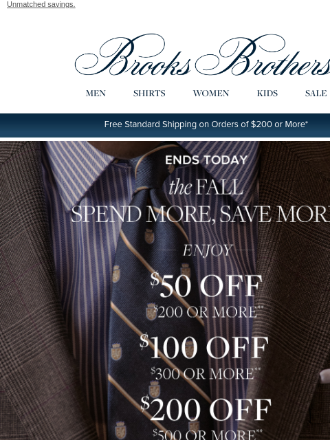 brooksbrothers newsletter: Ends today! Up to $200 off!