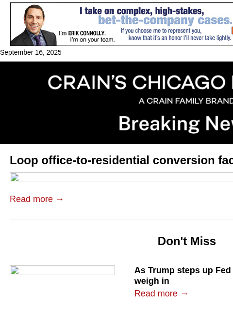 crainalerts newsletter: Loop office conversion faces new challenge