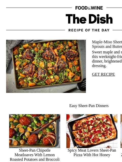 foodandwine newsletter: Sheet-Pan Maple-Miso Chicken