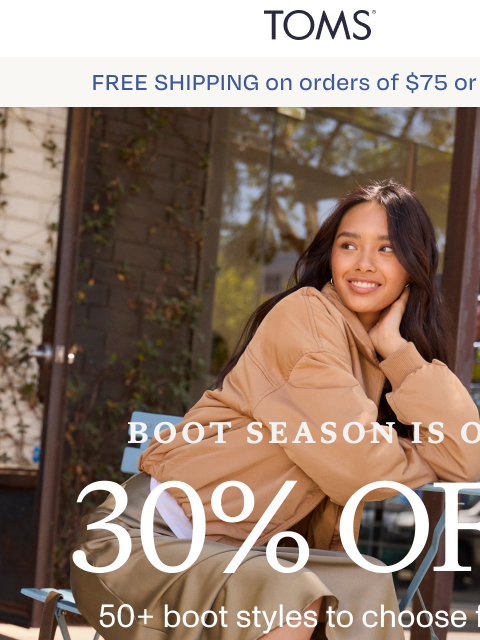 toms newsletter: 30% Off New Boots for Fall