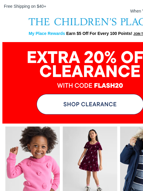 childrensplace newsletter: Extra 20% off clearance? Say less.