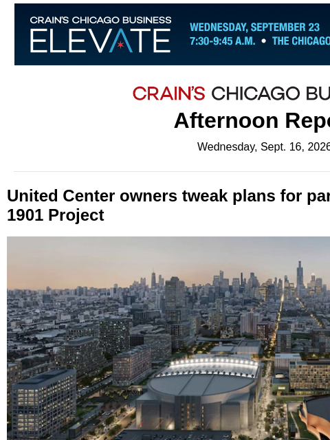 crainalerts newsletter: Tweaks to United Center megaproject