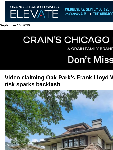 crainalerts newsletter: Video on zoning stirs Oak Park debate