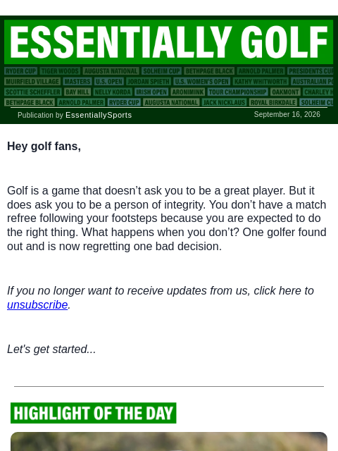 newsbreakexpress newsletter: Golfer Pays the Price for Cheating