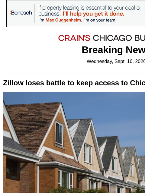 crainalerts newsletter: Zillow loses fight over Chicago-area listings
