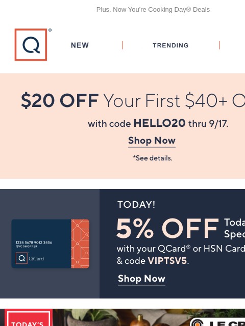 qvcemail newsletter: Get Comfort Cooking with Le Creuset + Get $20 Off