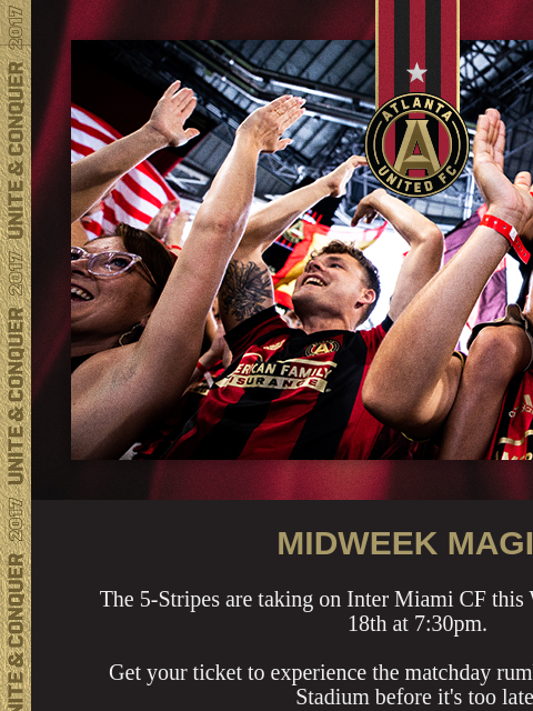 Secure Seats Now ﻿͏ ﻿͏ ﻿͏ ﻿͏ ﻿͏ ﻿͏ ﻿͏ ﻿͏ ﻿͏ ﻿͏ ﻿͏ ﻿͏ ﻿͏ ﻿͏ ﻿͏ ﻿͏ MIDWEEK MAGIC The 5-Stripes are taking on Inter Miami CF this Wednesday, September 18th at 7:30pm. Get your ticket to experience the