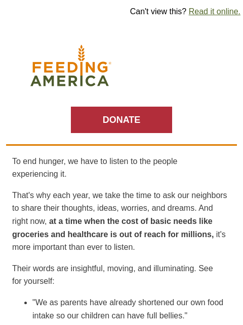 feedingamerica newsletter: What people experiencing hunger want us to know