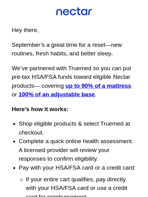 nectarsleep newsletter: 🍂 September reset: use HSA/FSA funds on better sl...