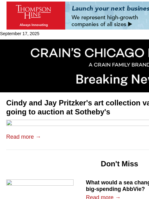 crainalerts newsletter: Cindy and Jay Pritzker art collection up for aucti...