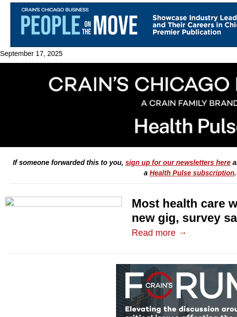 crainalerts newsletter: Health workers eyeing job changes