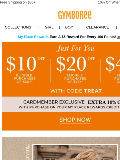 gymboree newsletter: Starts NOW! 💖 $10, $20 or $40 OFF Your Order