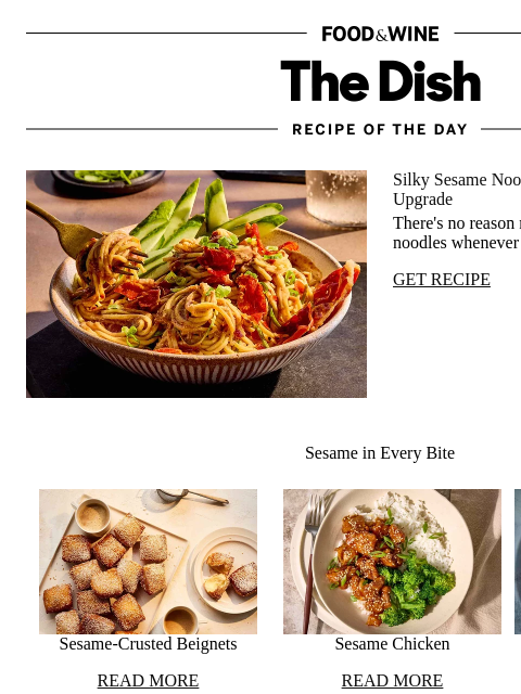 foodandwine newsletter: Sesame Noodles With Prosciutto