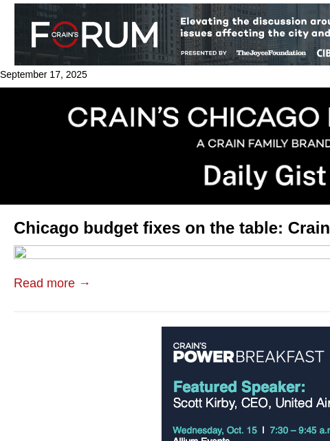 crainalerts newsletter: Chicago budget fixes on the table: Crain's Daily G...