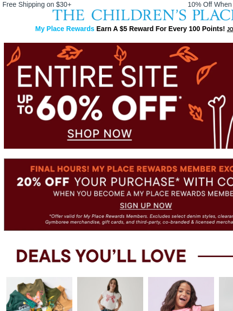 childrensplace newsletter: ⏳Final Hours! Member Exclusive Ending... Extra 20%...